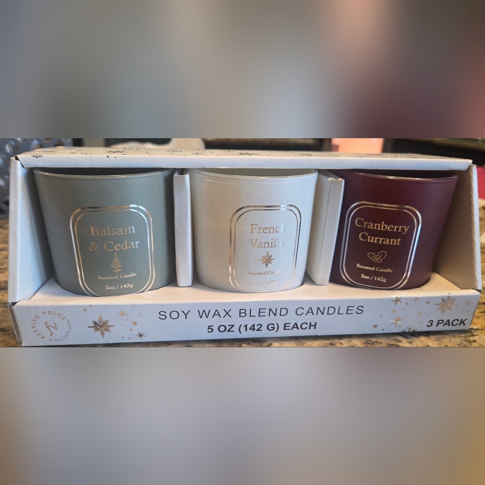 Soy Wax Blend Candle Set - Balsam & Cedar, French Vanilla, Cranberry Currant 5oz